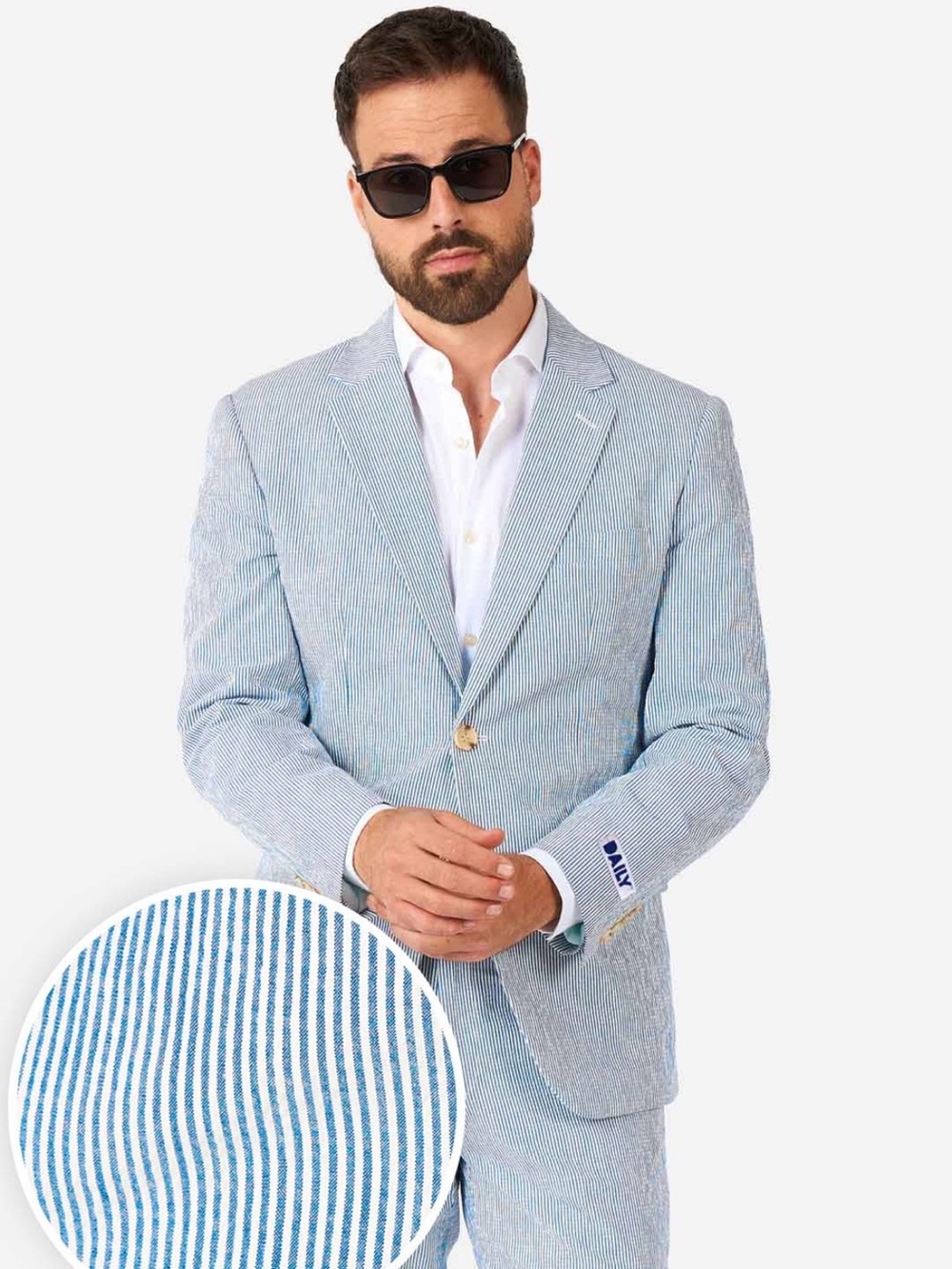 Blue White Seersucker Two-Button Suit
